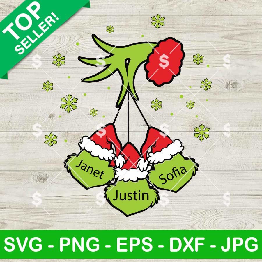 Grinch Hand Holding Ornament Custom Name SVG