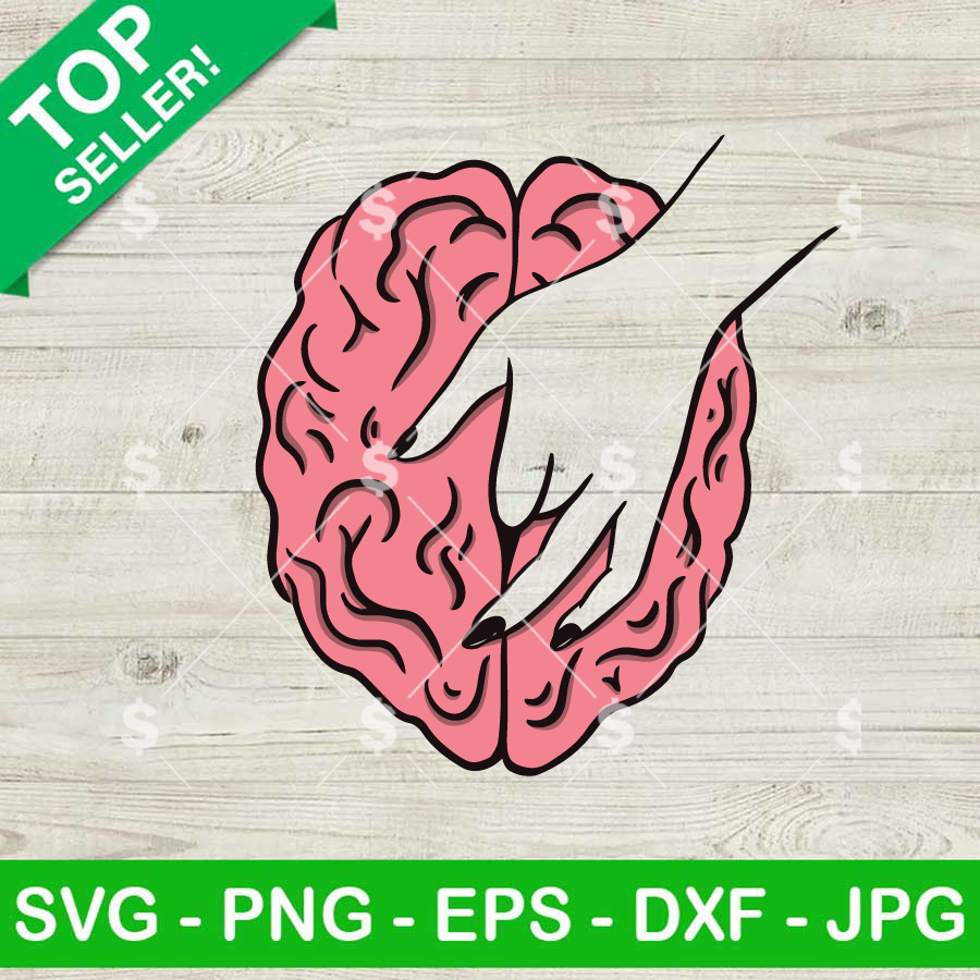 Pink brain SVG illustration with bold black outlines and detailed linework