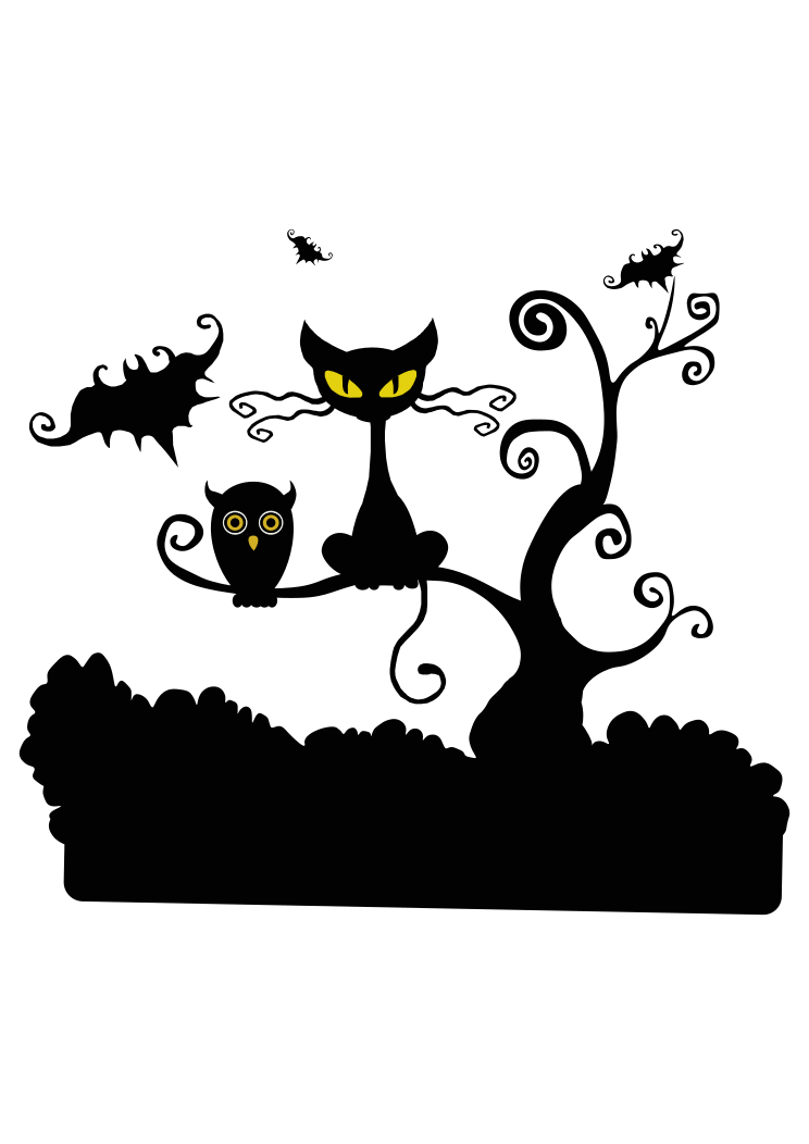 Free spider web clipart public domain halloween clip art images 3. Cat Bat Owl Tree Halloween Scene Clipart Free Svg File Svgheart Com