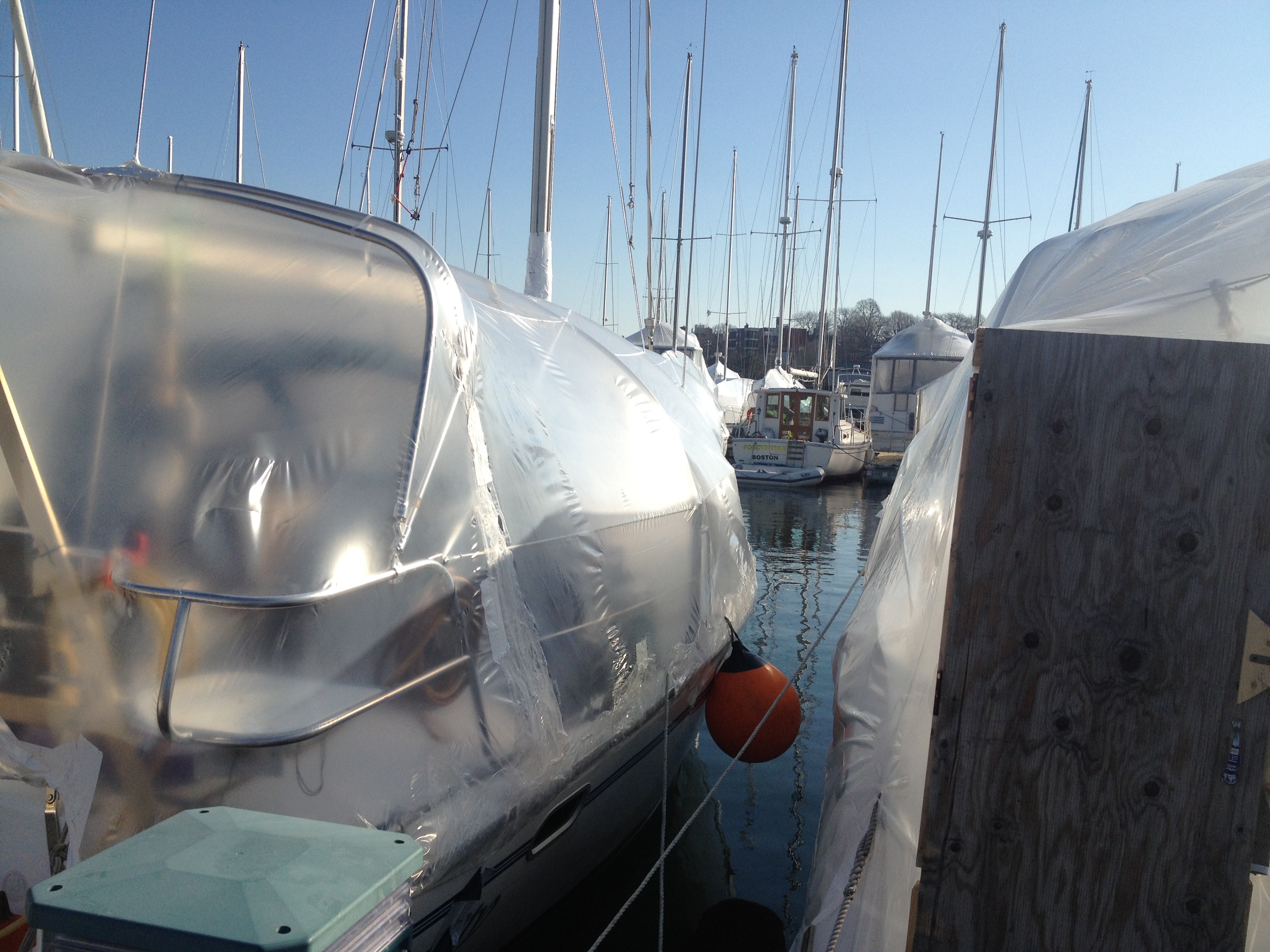 A quick search online of “boat weatherization near me” . Winter Liveaboards Shrink Wrap