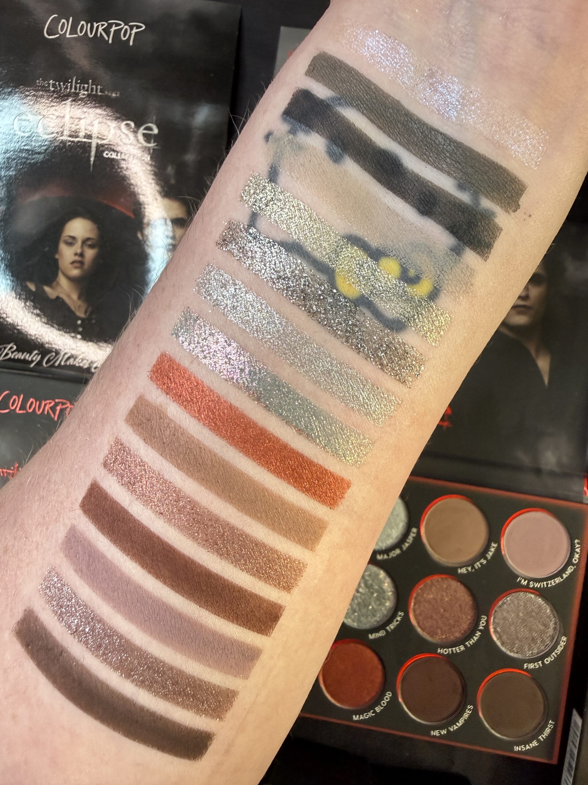 Colourpop x Eclipse palette swatches