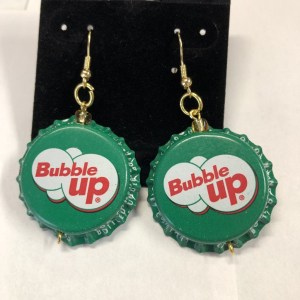 Handcrafted Vintage BubbleUp Bottlecap and Yellow and White Beaded Fairy Earrings