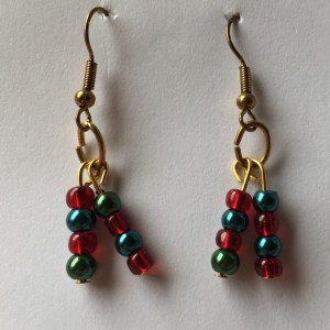 Handcrafted Dark Red and Dark Green Pearl Glass Beads Earrings