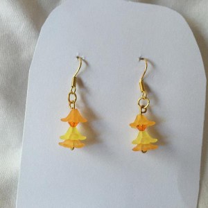 Handcrafted Orange Flower and Crystal Earrings
