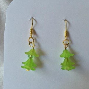 Handcrafted Light Green Flower and Crystal Earrings