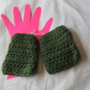 Hand Crocheted Dark Sage 4x3 Inch Fingerless Gloves