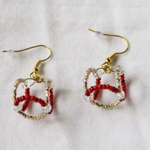 Handcrafted Red and Gold Seed Bead Cage Earrings