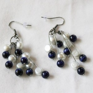 Handcrafted Black Catseye and Gray Pearl Earrings