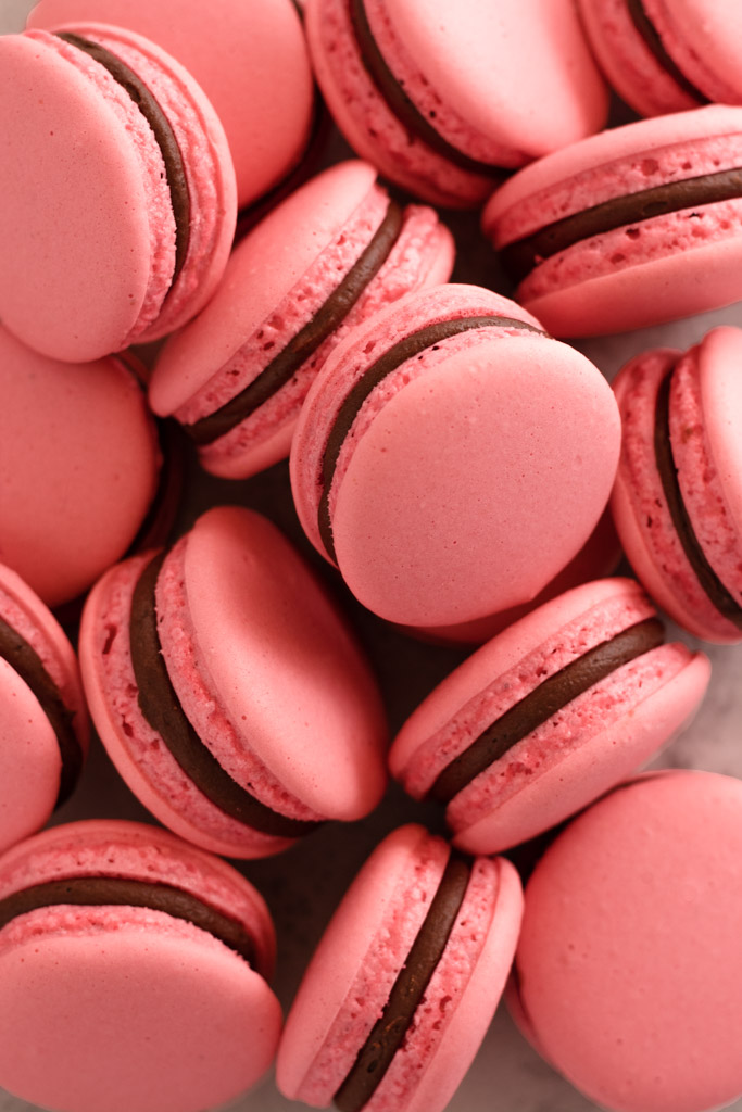 Bunch of Pink vegan macarons
