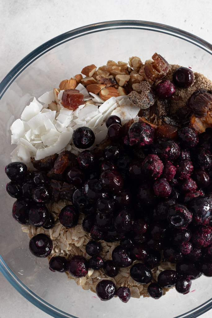 All the ingredients added to a mixing bowl.