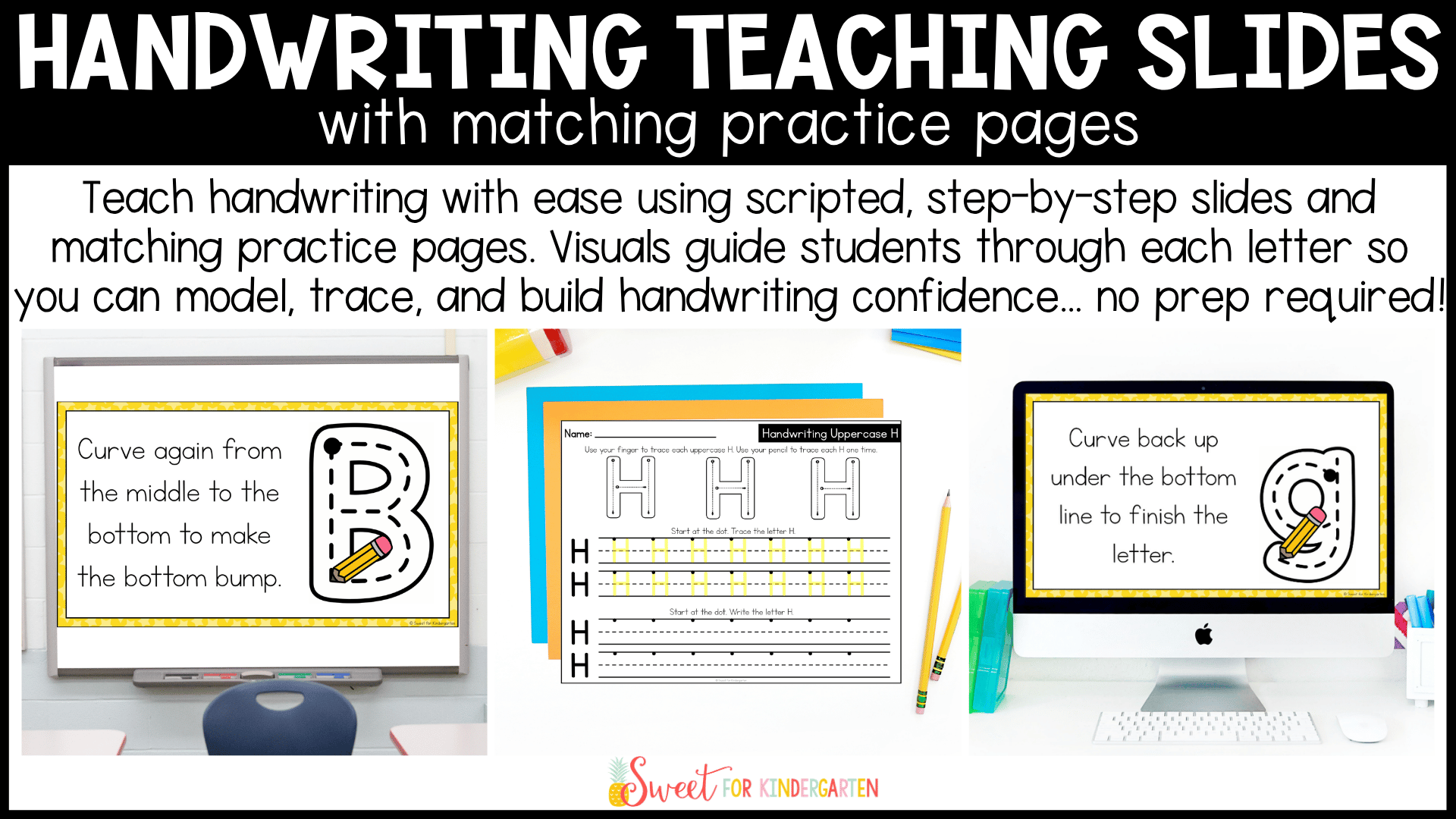 Handwriting Lessons Slides & Letter Formation Practice Sheets Pre-K Kindergarten