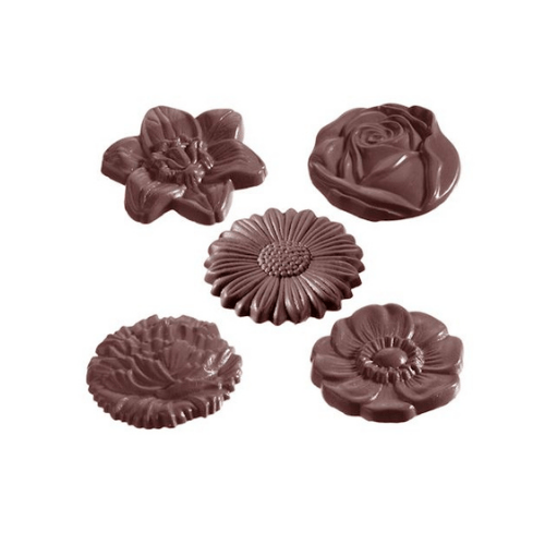 CW1048 Chocolate Mould Flower Caraque Round 5 Figures