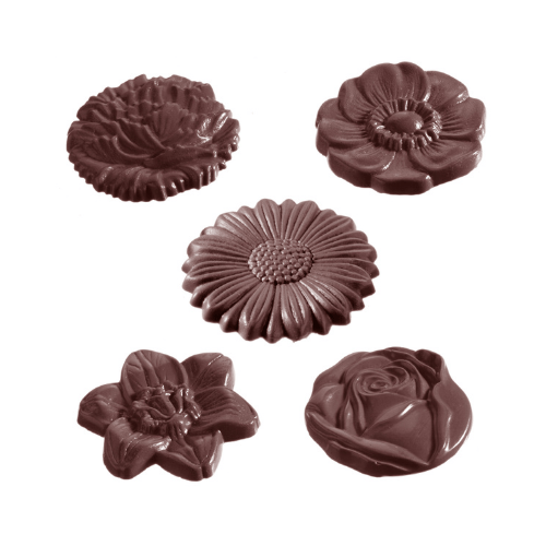 CW1313 Chocolate Mould Flower Caraque Round 5 Figures