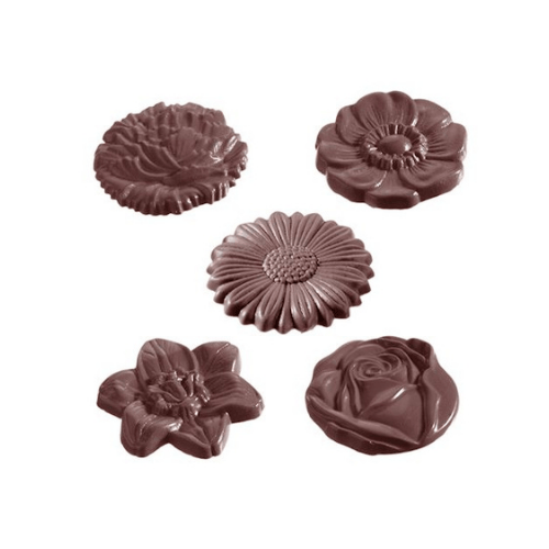 CW1416 Chocolate Mould Flower Caraque Round 5 Figures