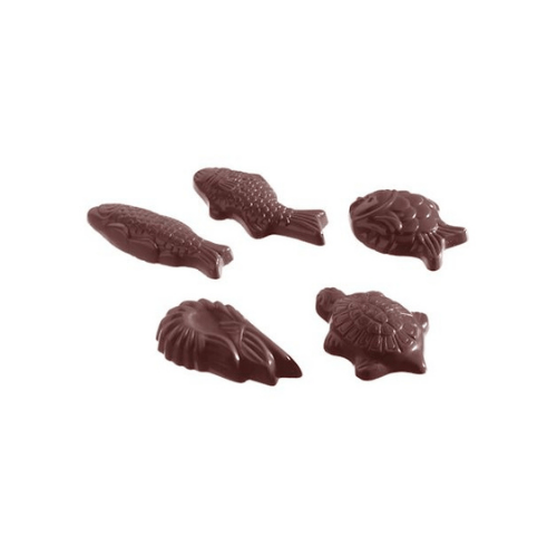 CW2136 Chocolate Mould Caraque Seafood 5 Figures