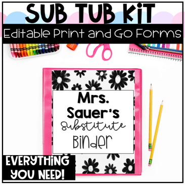 subsitute teacher binder tub kit with editable templates and forms
