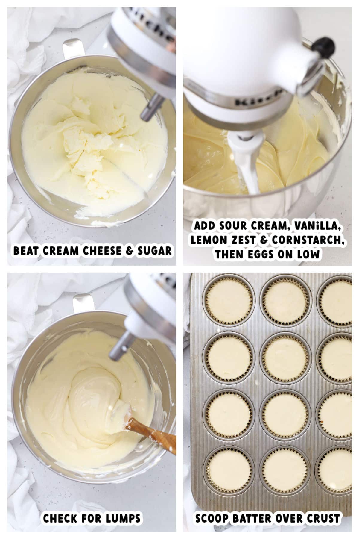 Making cheesecake batter for gluten-free mini cheesecakes, step by step