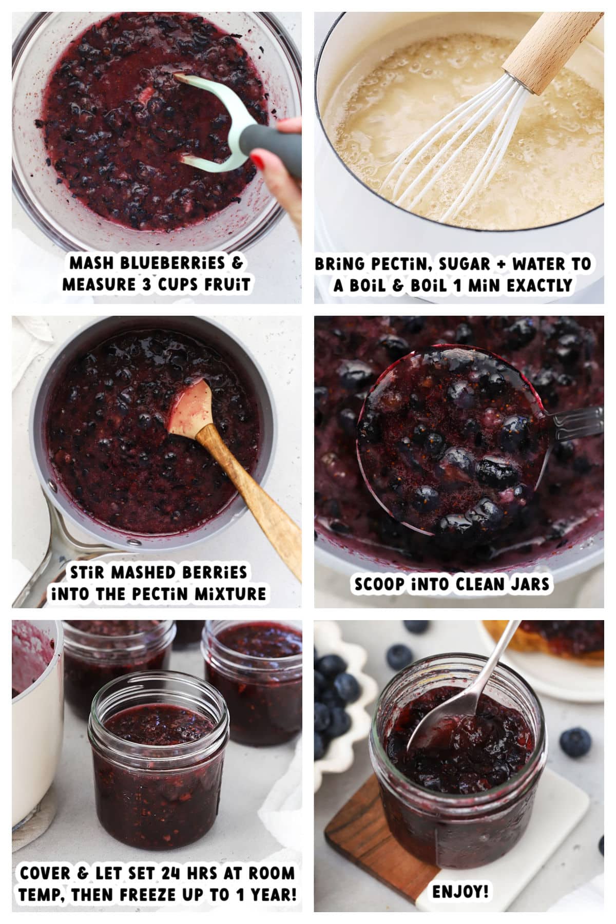 Making blueberry freezer jam, step by step