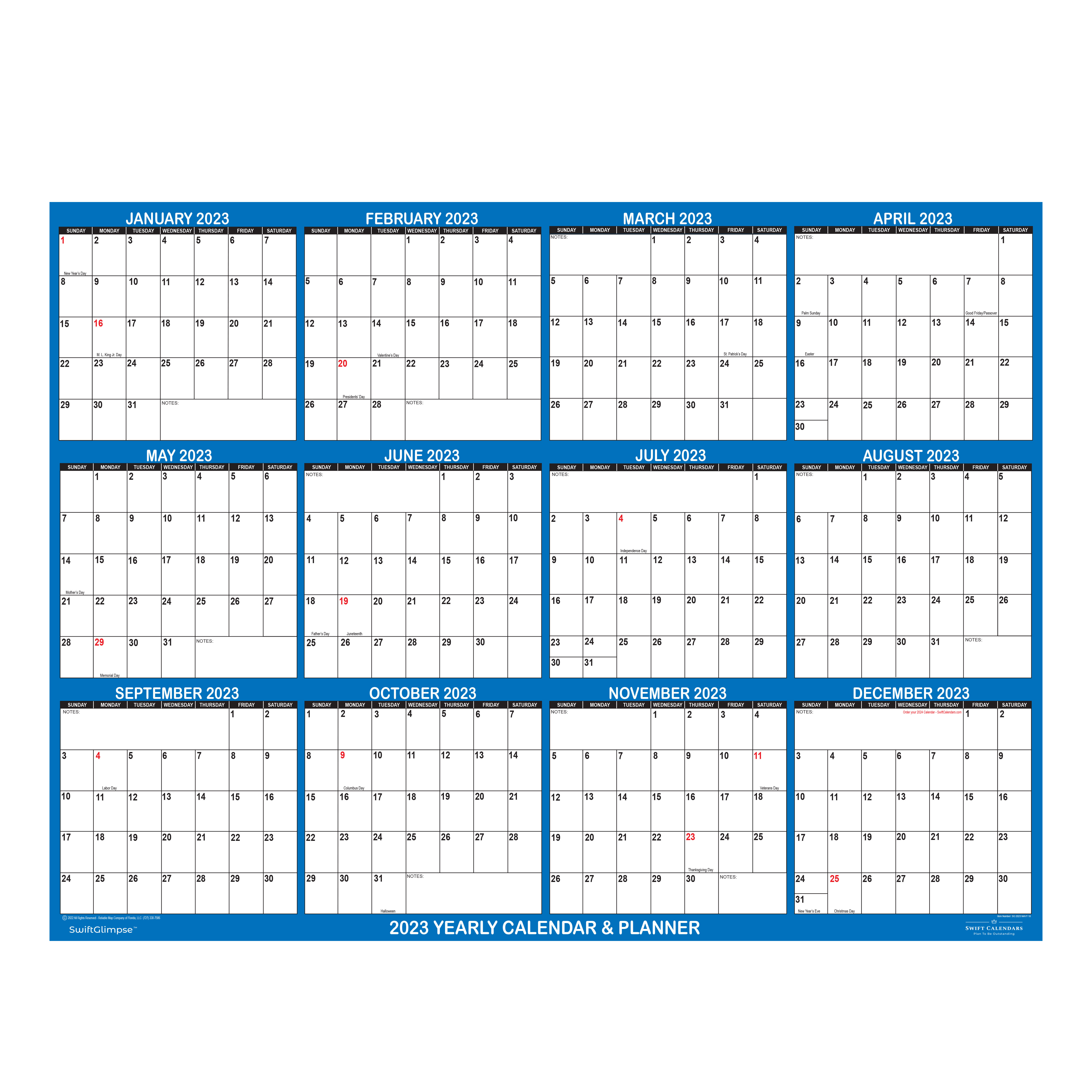 2023 Wall Calendar Extra Large 32″ x 48″ Reversible SwiftGlimpse Navy - 2023 Wall Calendar Extra Large 32″ x 48″ Reversible SwiftGlimpse Navy -