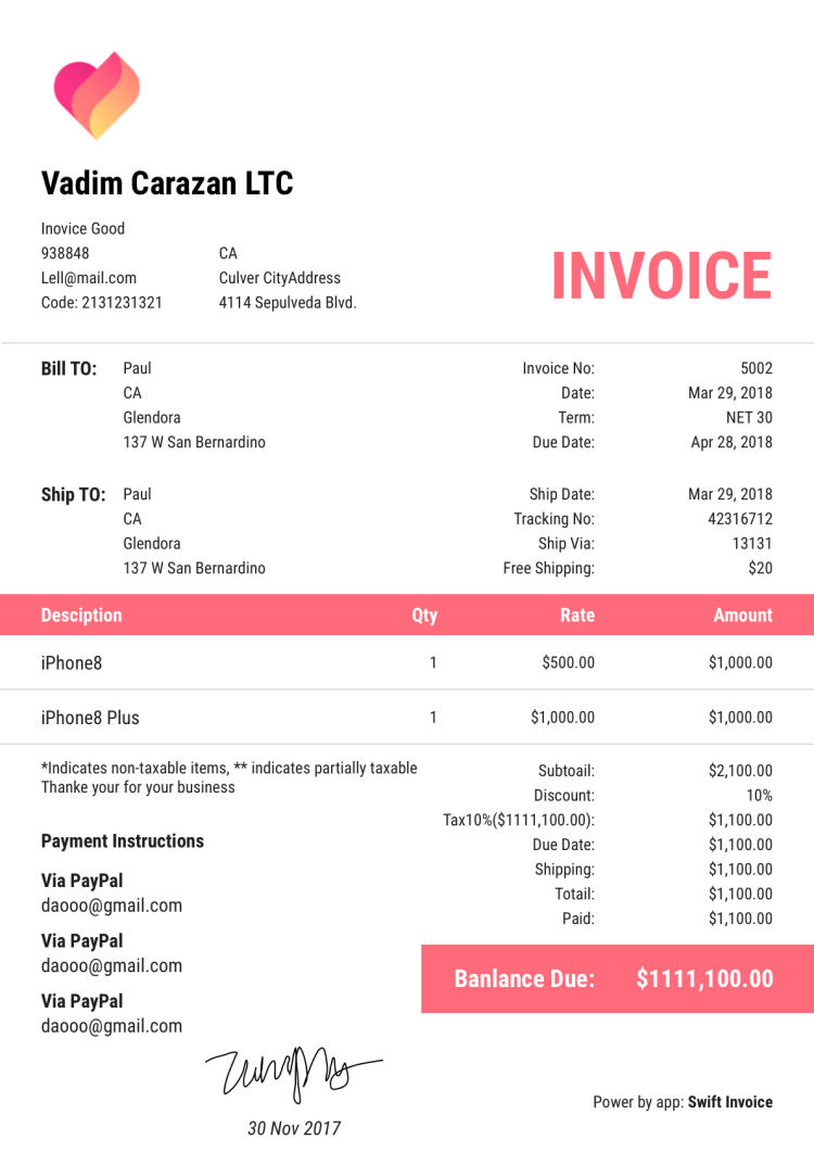 Impact Invoice Template