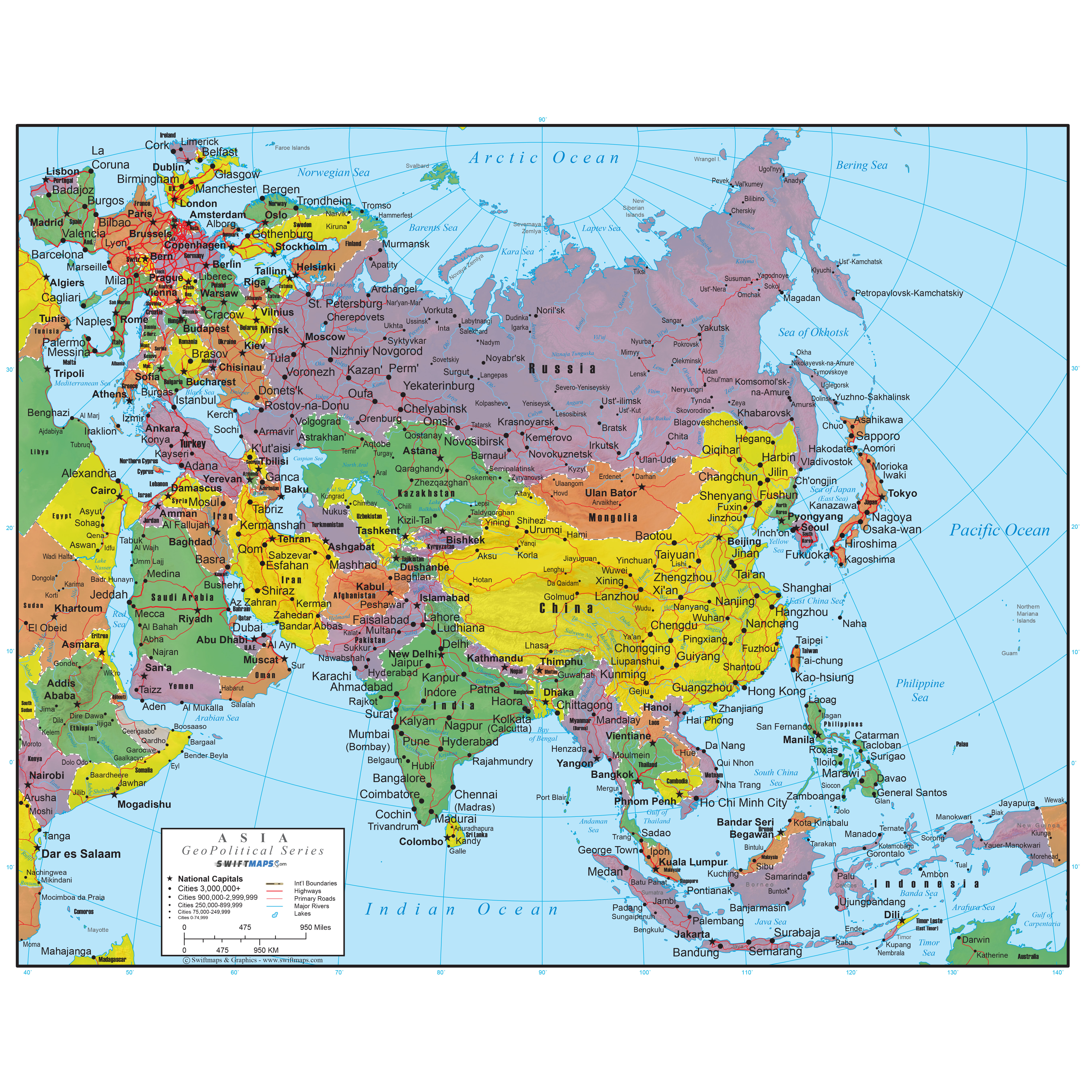 Asia Wall Map Poster | SwiftMaps | Online Maps Store