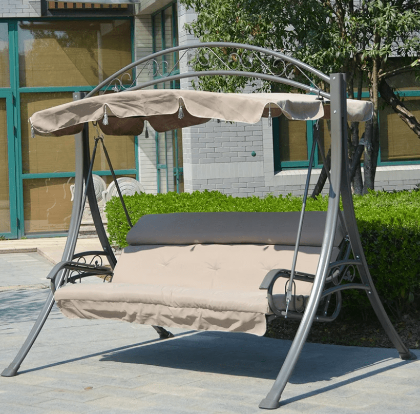 Swin Delicate Outdoor Aluminum 3-Seater Swing With  Comfortable Cushion for Garden Balcony Terrace and Patio, Brown and Grey