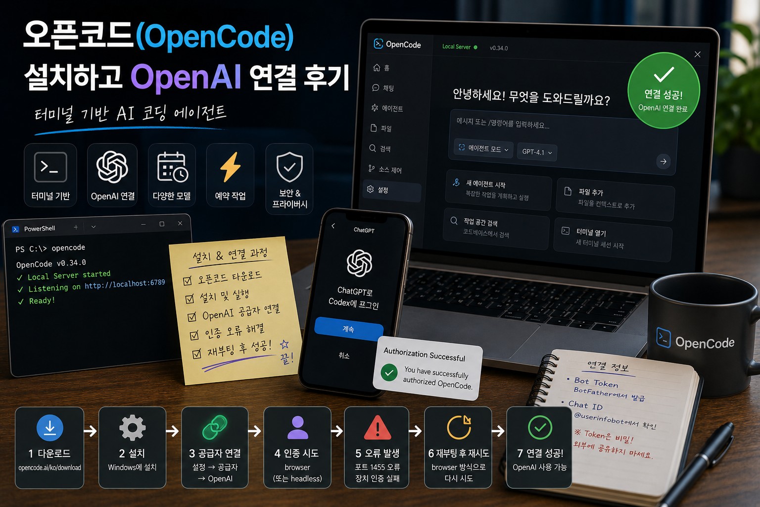 오픈코드(opencode) 설치하고 openAI 계정 연결 후기