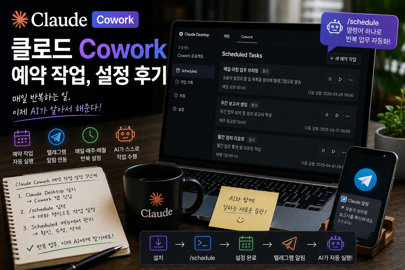 클로드 Cowork 예약 작업, 설정 후기