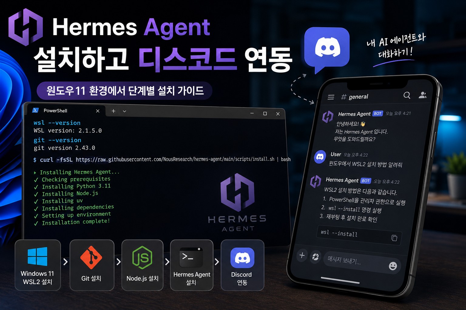Hermes Agent 설치하고 디스코드 연동(윈도우11)
