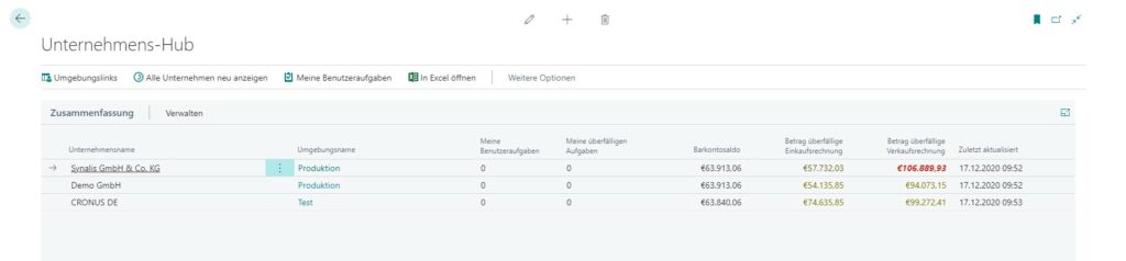 Suchfunktion Unternehmens-Hub bei Business Central 2020 Release Wave 2