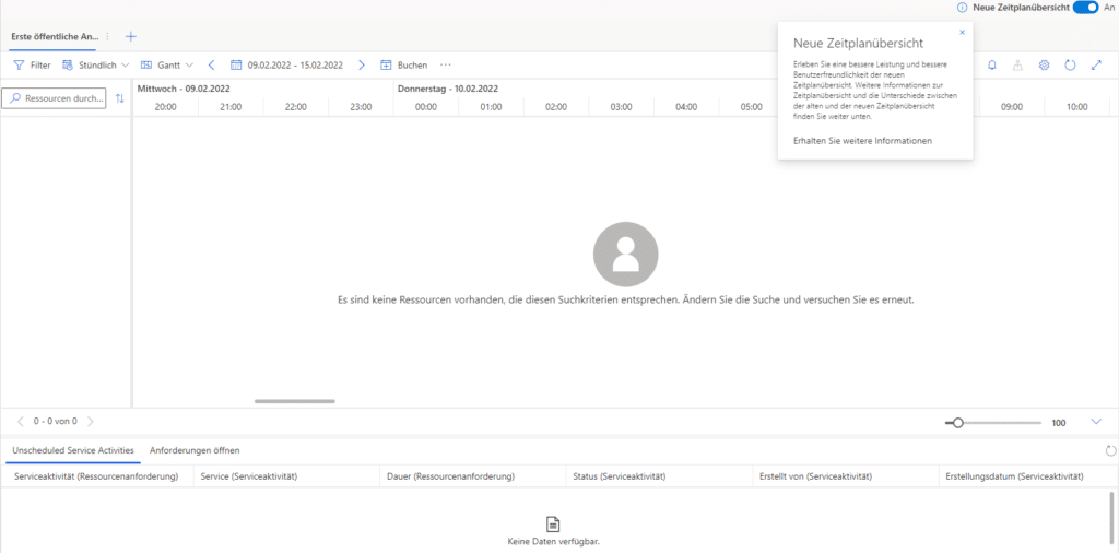Release Wave 1 2022 Service: Neue Zeitplanübersicht in der Service Workspace App.