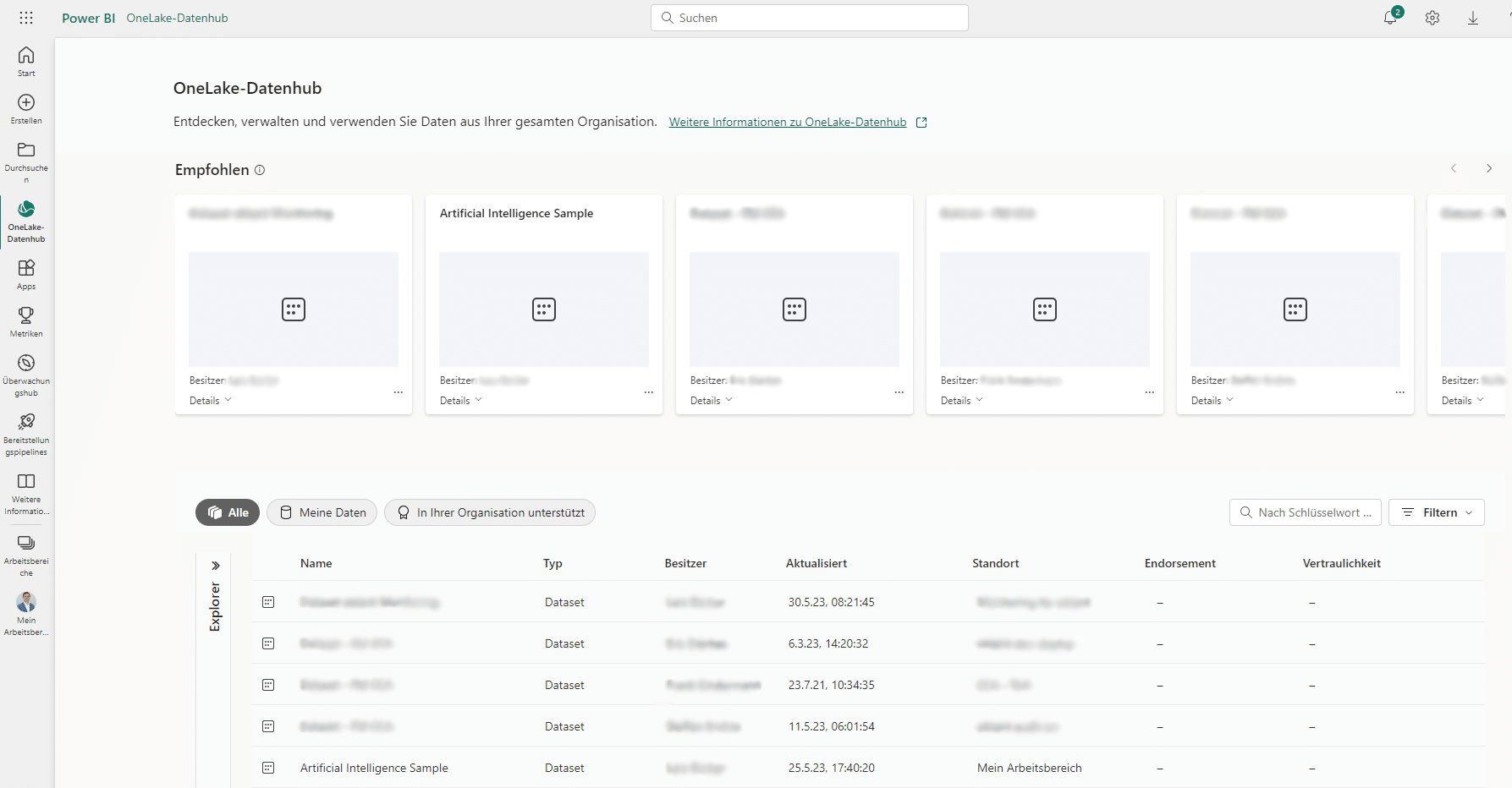 Ansicht Microsoft Fabric in PowerBI