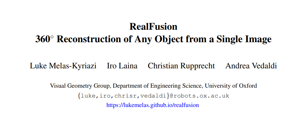 Oxford U Presents RealFusion: 360° Reconstructions of Any Object from a ...