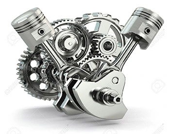 Shiny metal engine gears and pistons, symbolizing high-quality performance with AMSOIL.