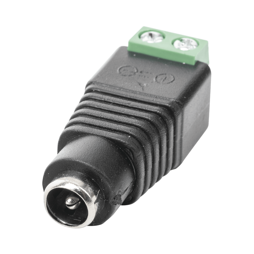 12 Vdc polarized 3.5 mm Jack Female Adapter / Screw Type Terminals / Polarized (+/-)/ Ideal for Video Surveillance Cameras.