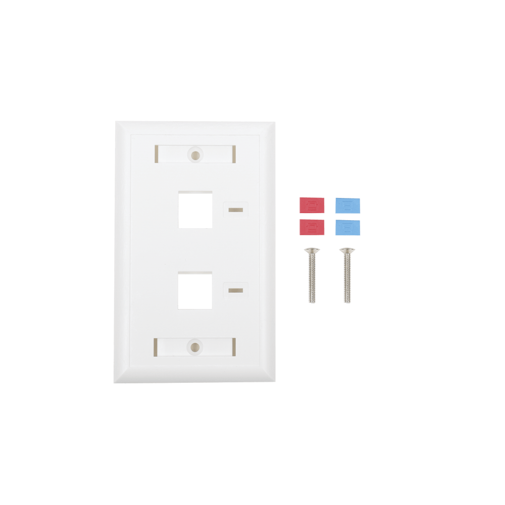 Face Plate, 2-Port Output with Space for Label - White
