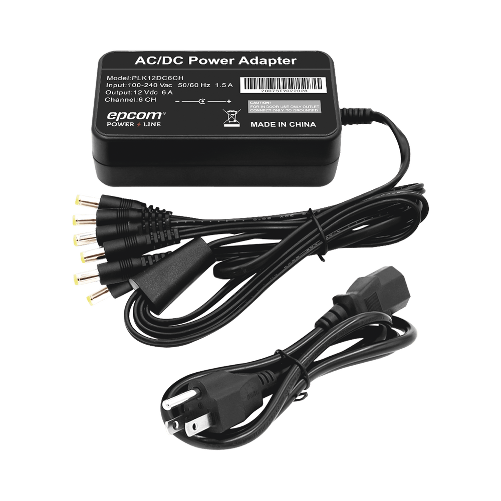 12 VDC 6 Amp Power Supply / With 6 Outputs Male Power Plug