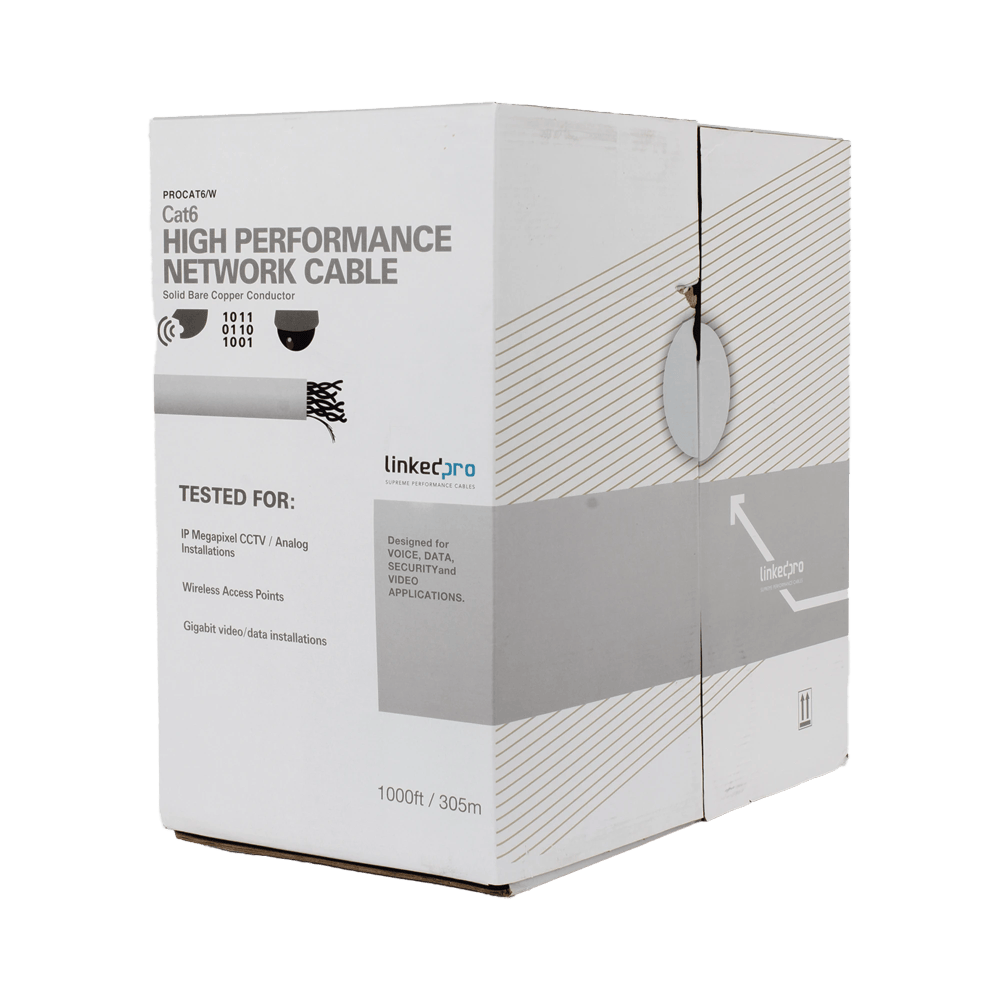1000 ft (305 m) Cat6 UTP Cable - 23 AWG CCA-Magnesium, 250 MHz, CMX Rated, Optimized for CCTV and Gigabit Networks - White Jacket