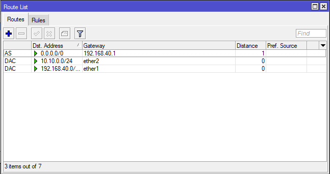 Setting up the default gateway of MikroTik RouterOS