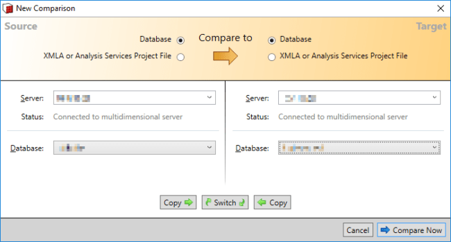 SSAS Compare Database to Database