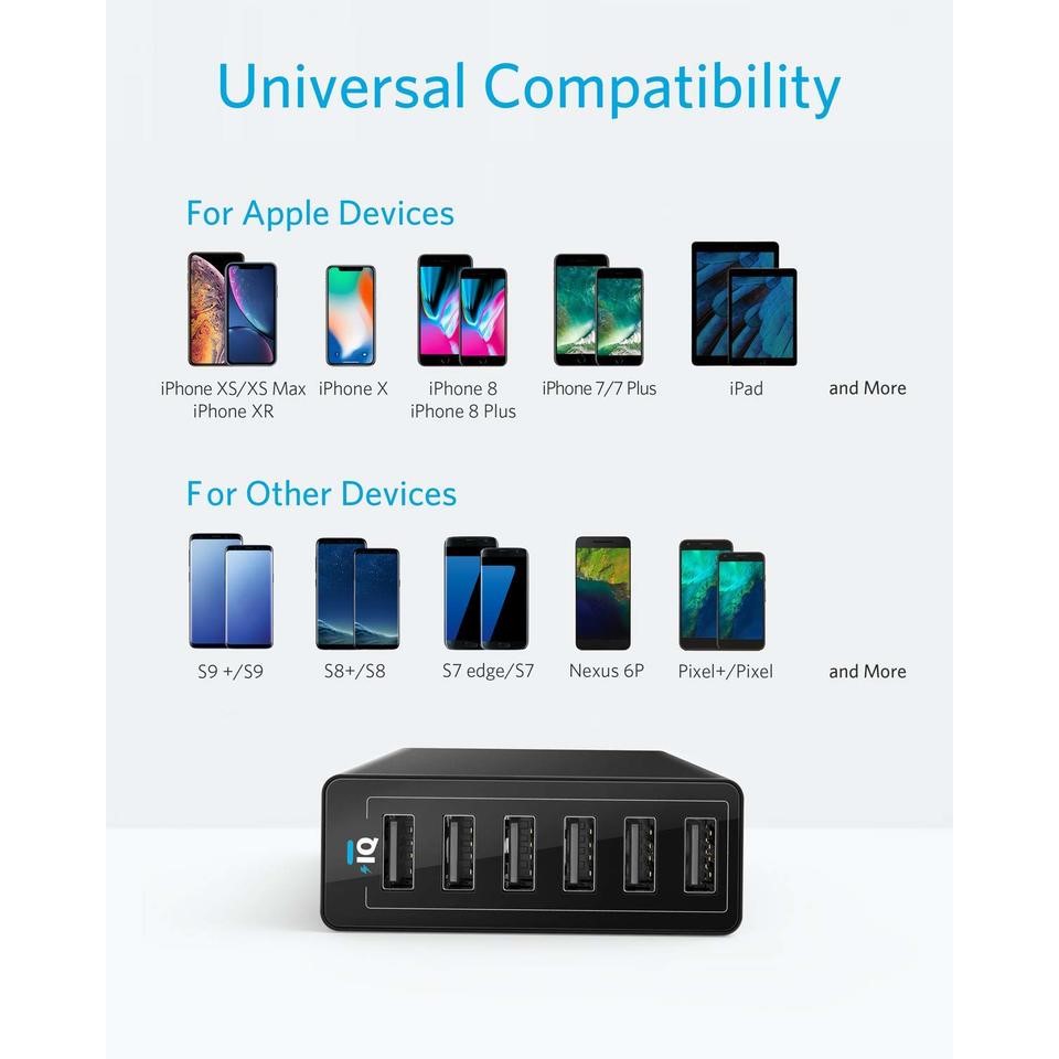 Anker 60W 6-Port USB Wall Charger - Black