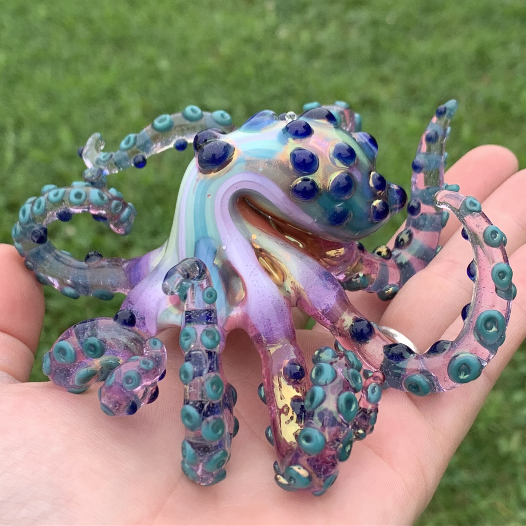 teal and pink glass octopus
