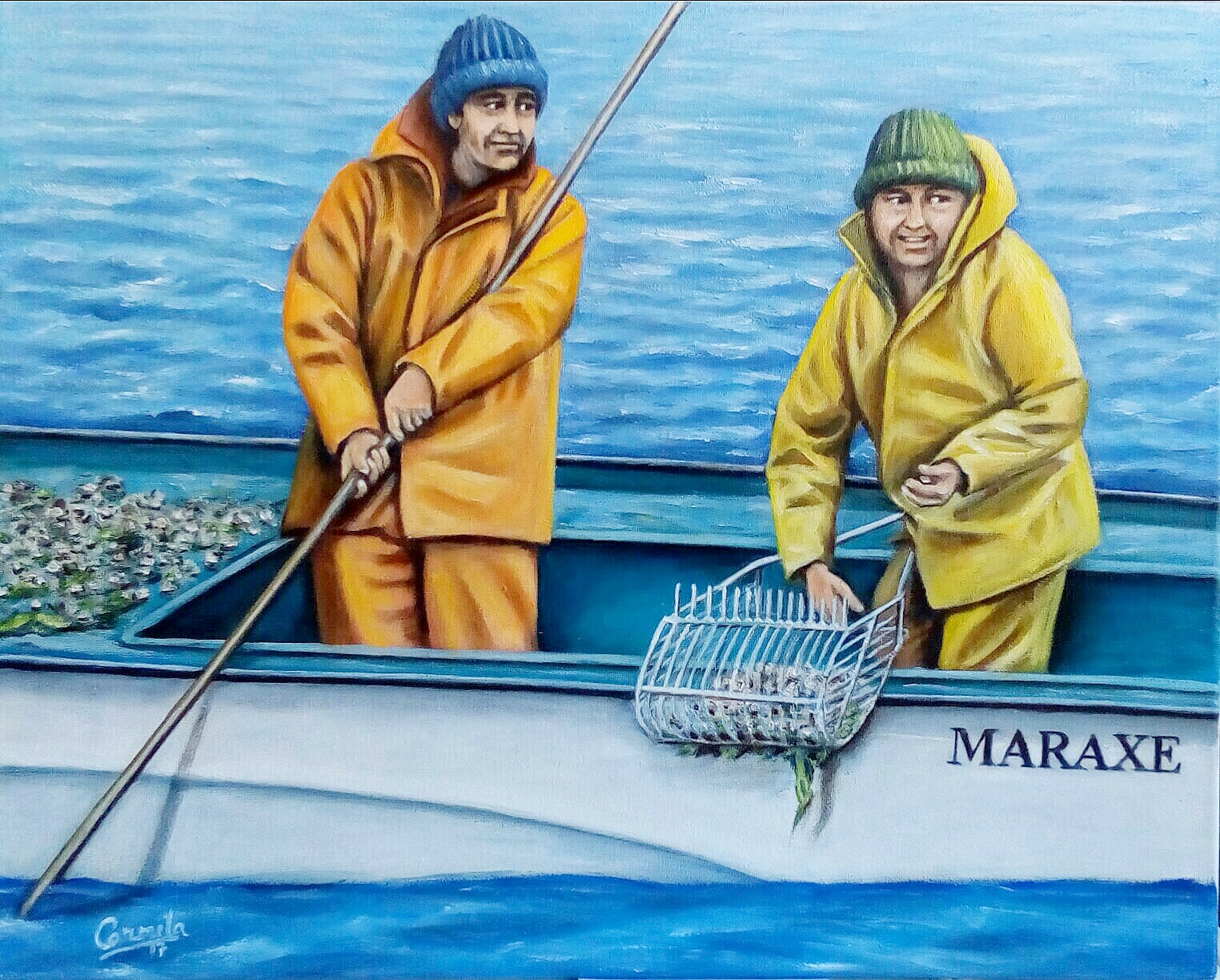 Dos mariscadores a flote