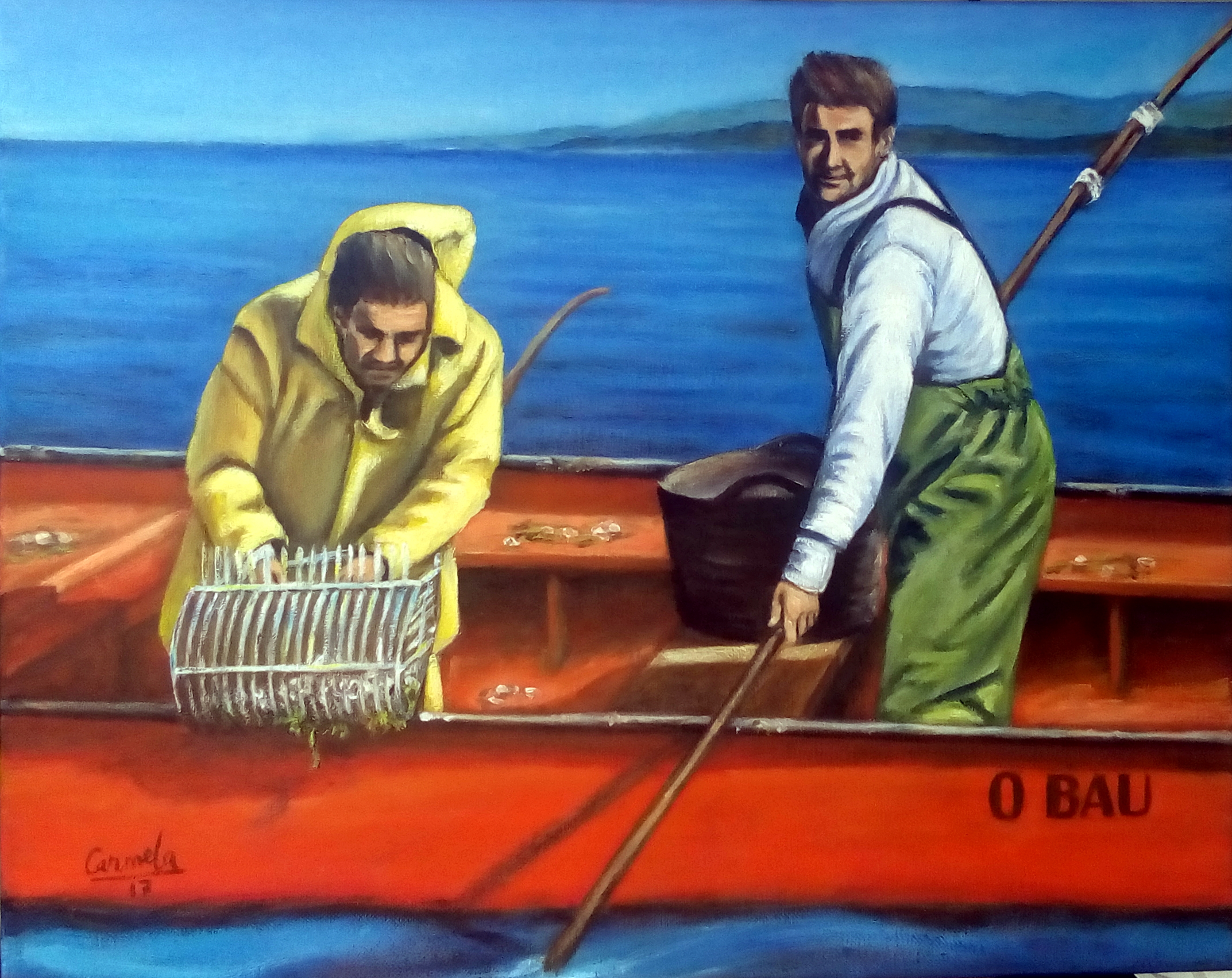 Dos mariscadores a flote