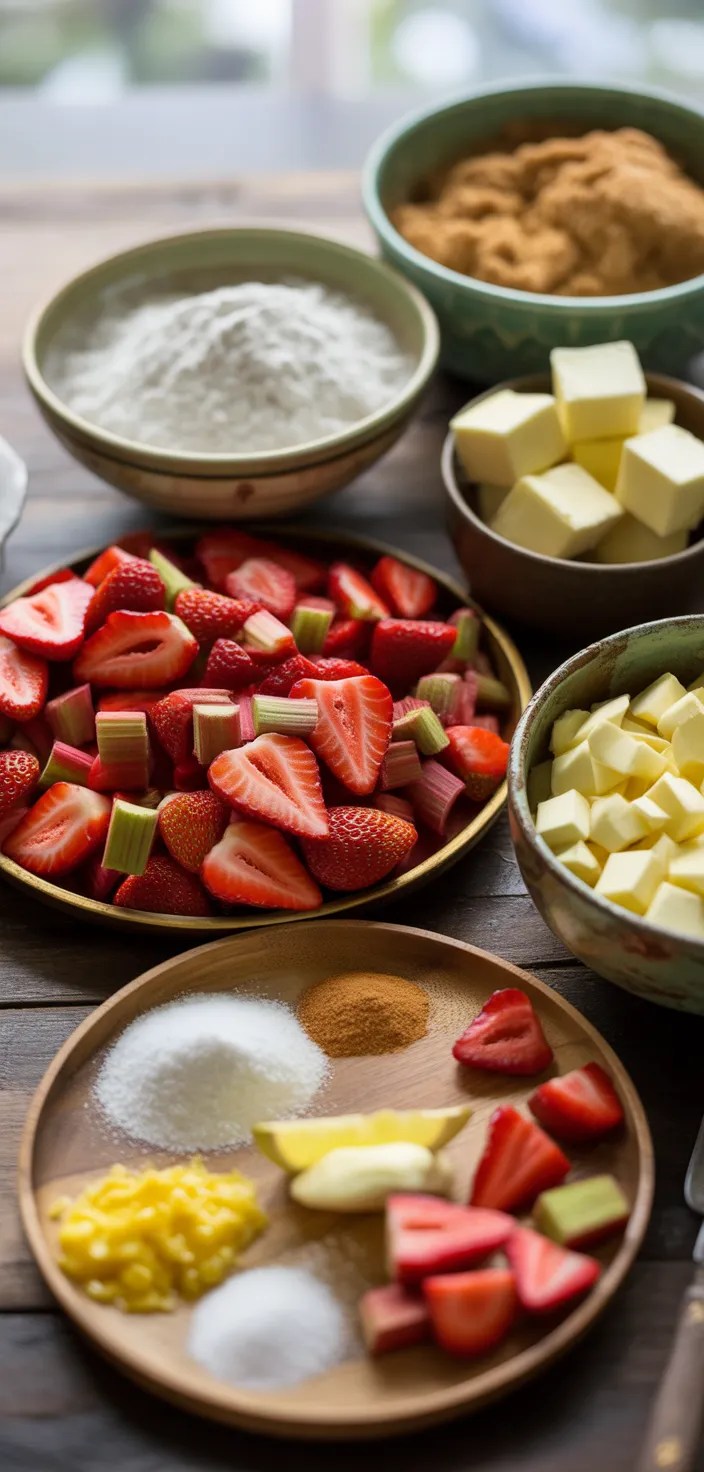 Ingredients photo for Strawberry Rhubarb Pie With Crumb Topping #SpringSweetsWeek Recipe