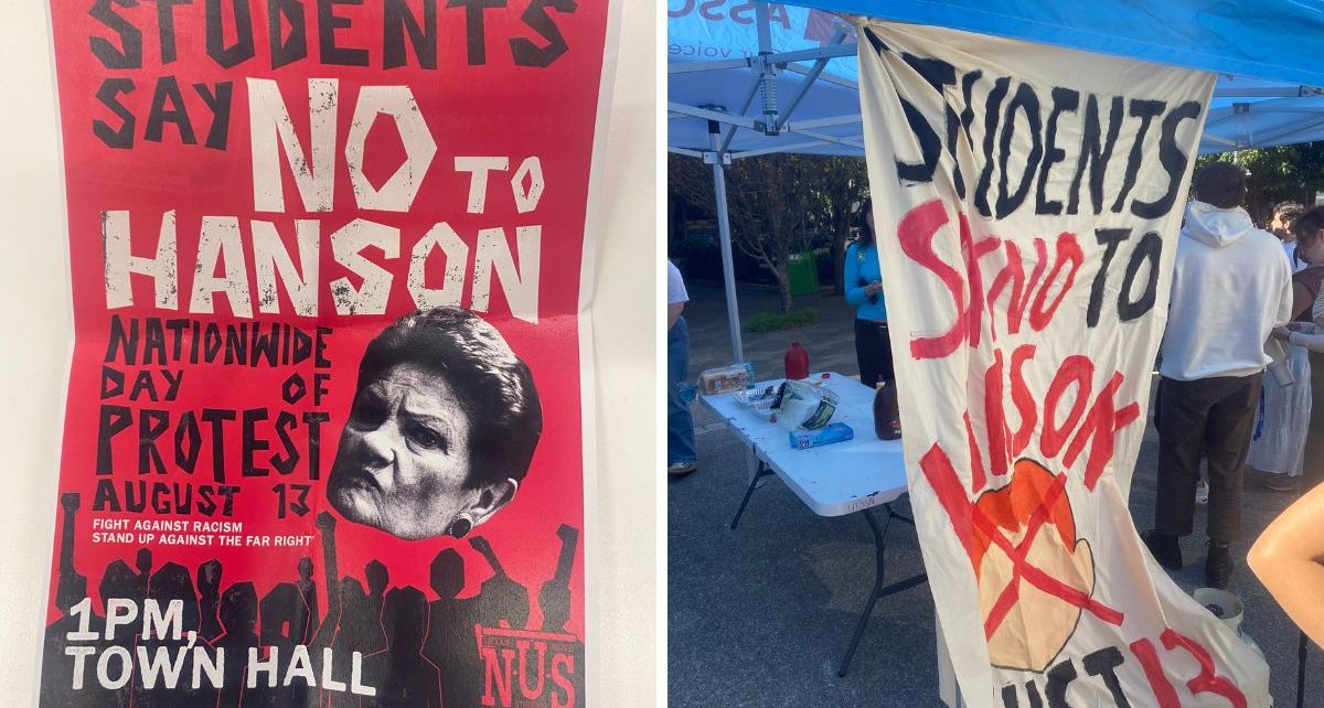 Signs and posters at the University Technology Sydney protest, led by the Student Union. Photos: Josh Anderson