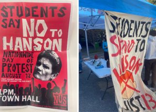 Signs and posters at the University Technology Sydney protest, led by the Student Union. Photos: Josh Anderson