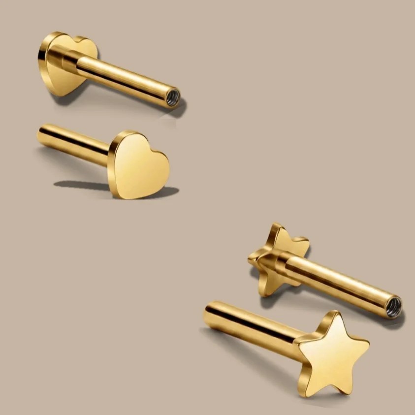 Tige piercing titane étoile, cœur, cercle