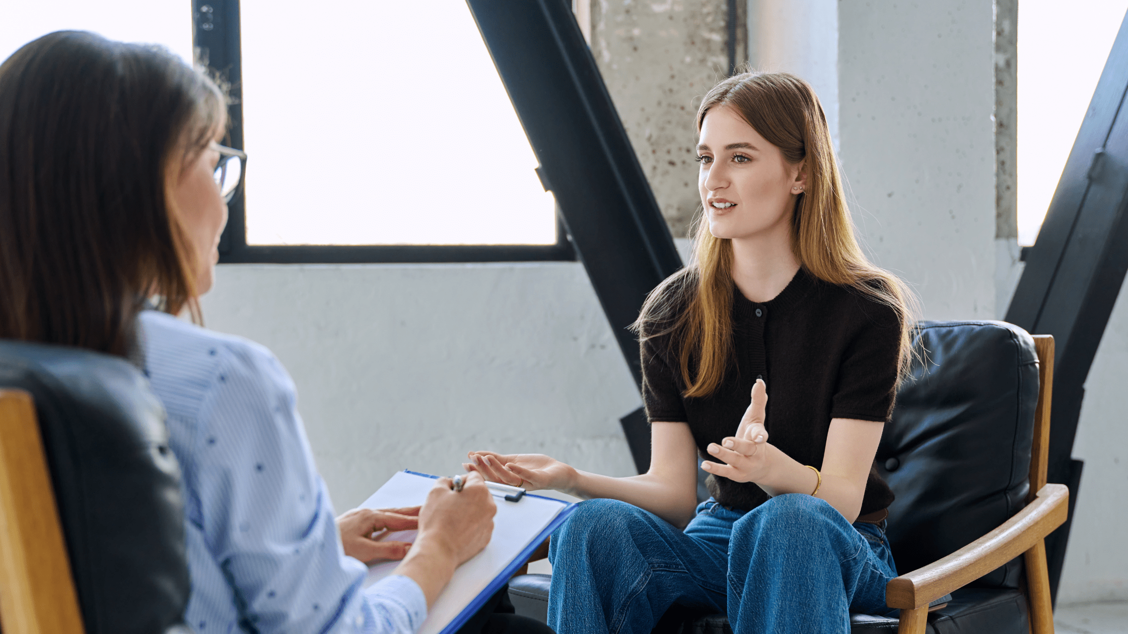 Photograph of a student discussing student mental health.