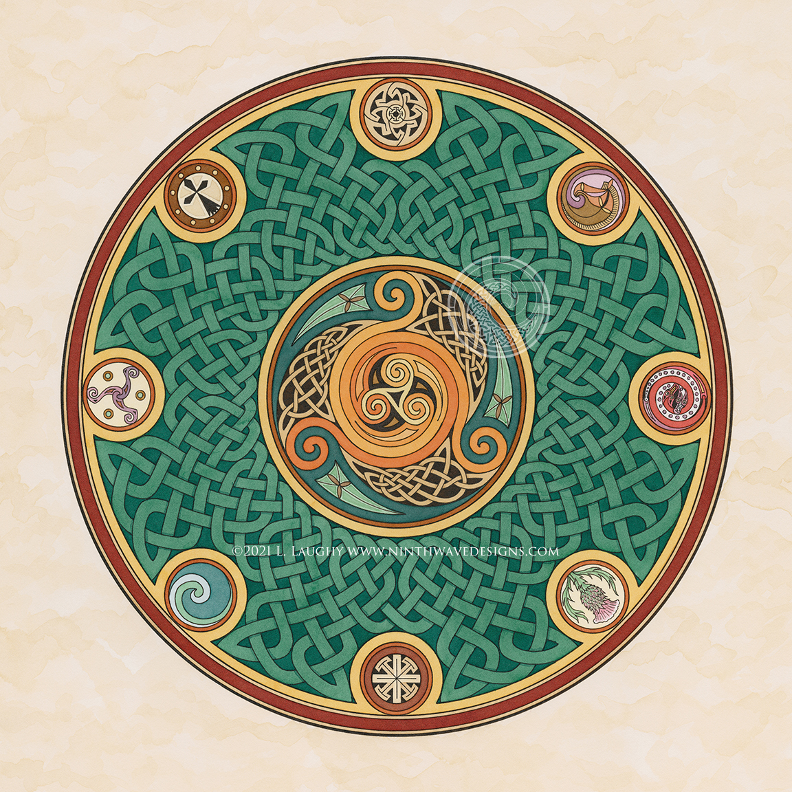 Knotwork Shield: 10.5" x 10.5", acrylic inks on paper.